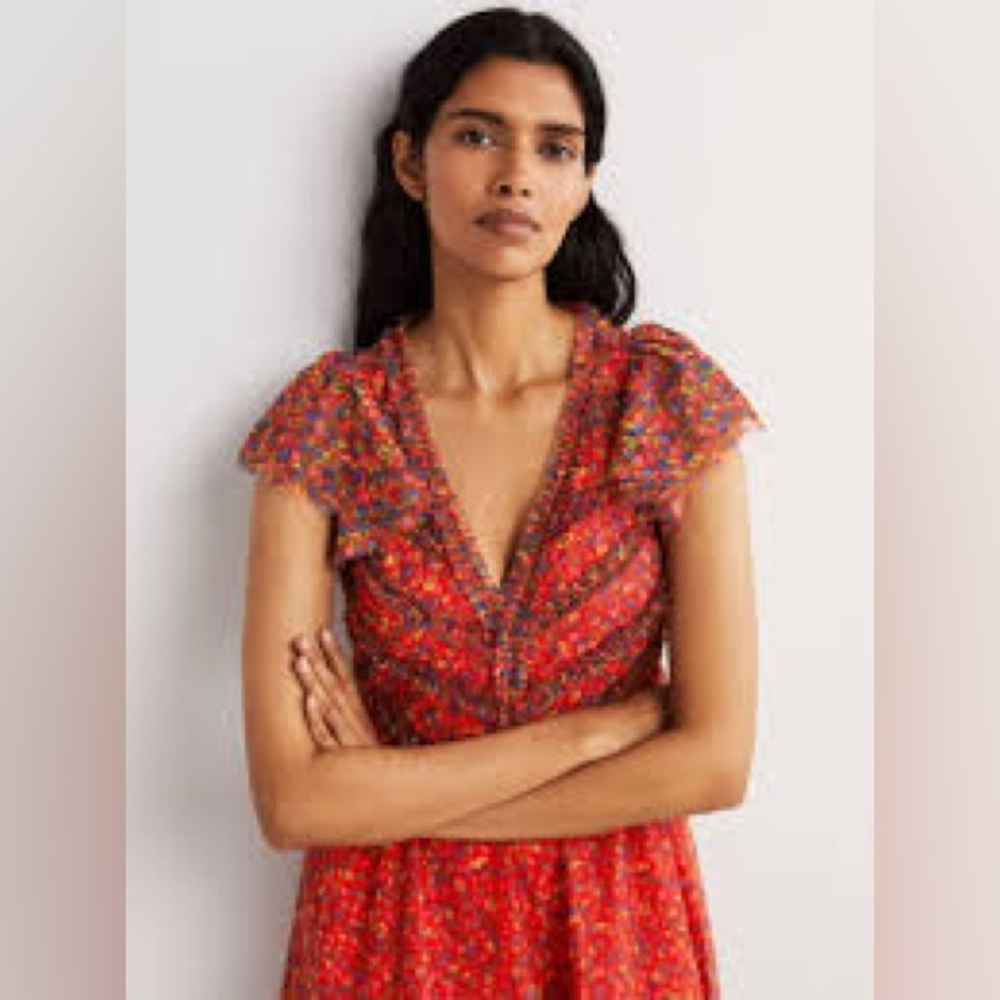 Boden Red and Purple Floral Maxi Dress